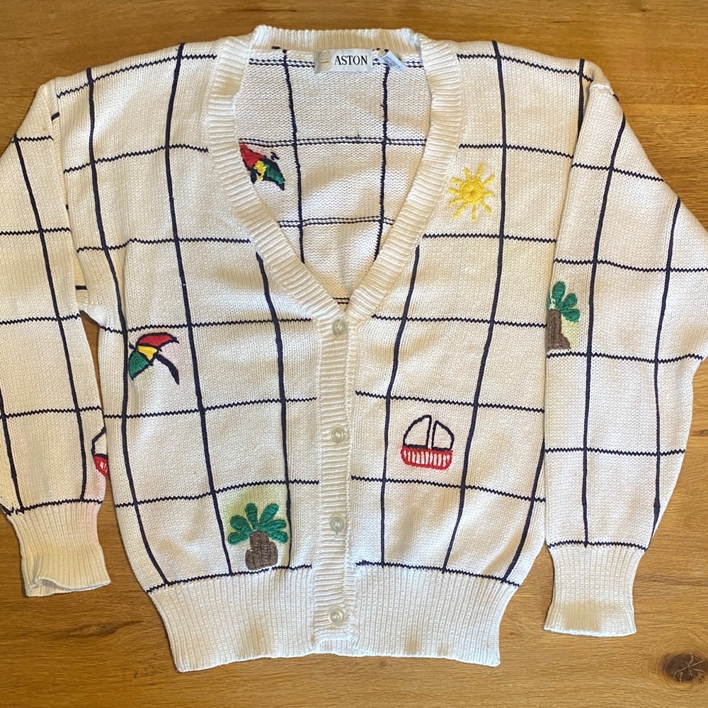 Aston Women's white Cardigan with Embroidered Accents